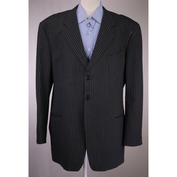 Armani Collezioni Charcoal Chalkstripe 3-Btn Wool Suit Blazer Jacket 48R - Picture 2 of 10